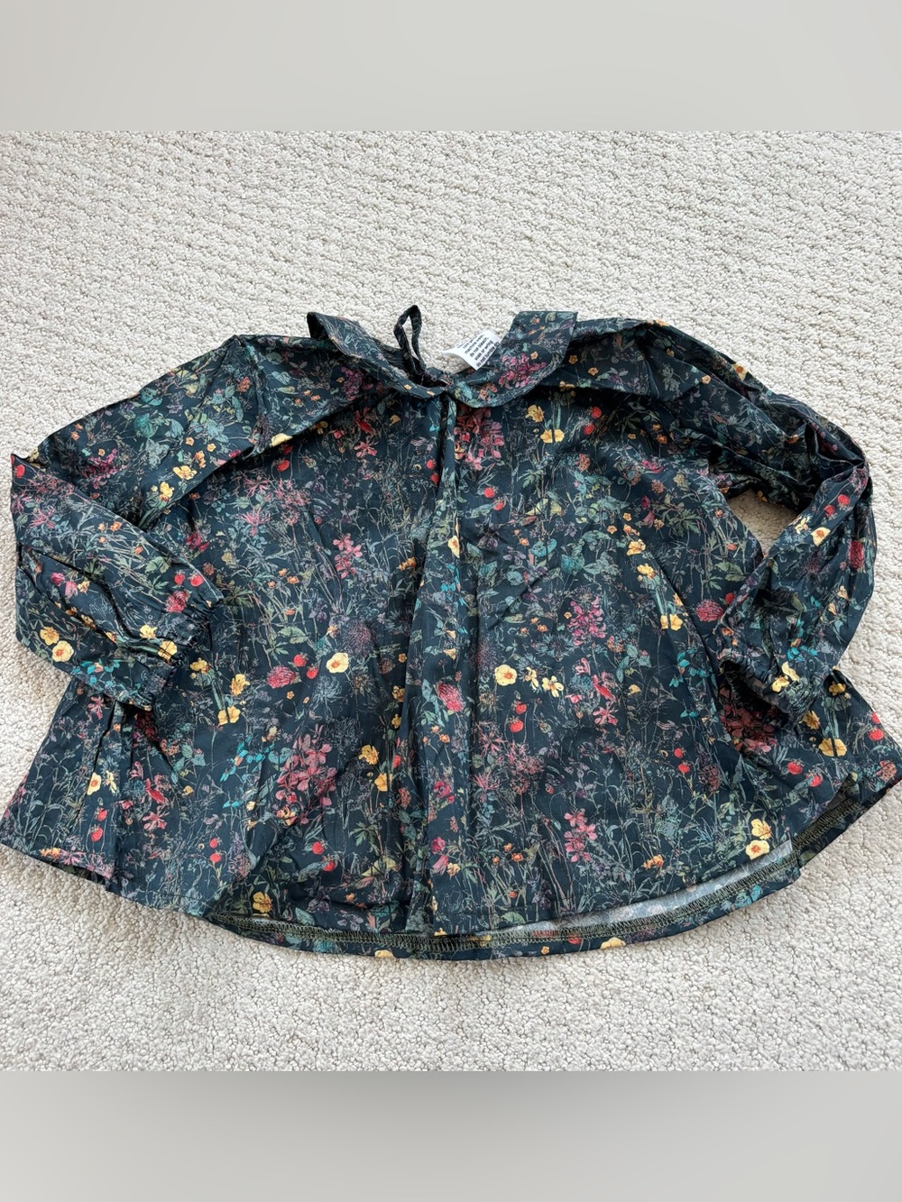 Bumble Goosie Girls' green  Floral Long-Sleeve Top with Peter Pan Collar